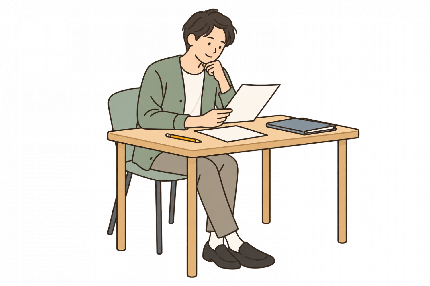 机で利用に向けた書類を確認する成人のイメージ